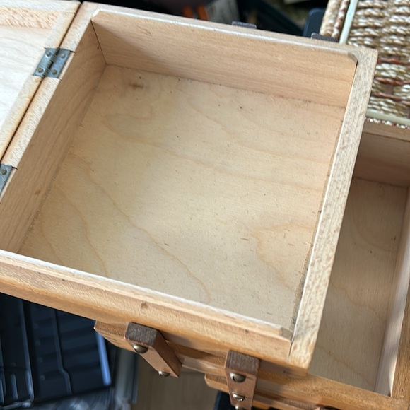 Vintage Mid Century Solid Wood Cantilever Sewing Box - Picture 4 of 6